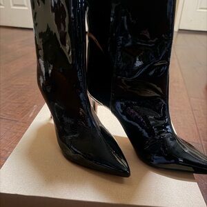 Schutz Maya Patent Leather  Black Heeled Boots